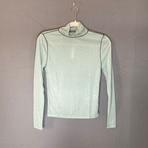 NWT Madewell Semi-Sheer Mock Neck Tee Heather Sage Breeze